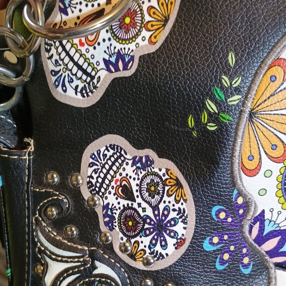 Handbag & Wallet Set / Womens / One Size / Black Sugar Skulls / Day of the Dead - Picture 12 of 12